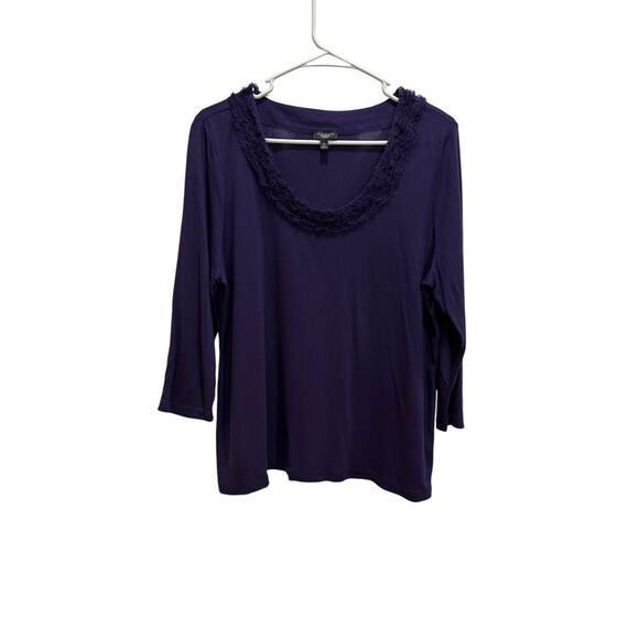 Talbots Women XL/P Purple Silk Blend Fur Faux Scoop Neckline Top Casual Chic - Picture 1 of 8